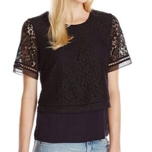 Rebecca Taylor Black Lace Overlay Top – Size 2 - fits like a small